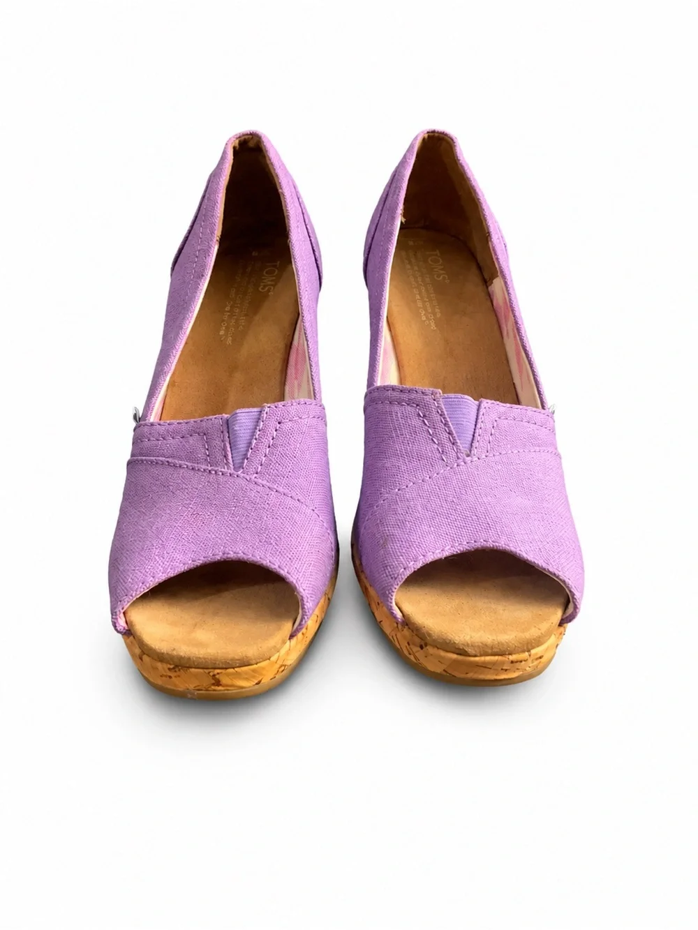 Toms Lilac Canvas Peep-Toe Cork Wedges